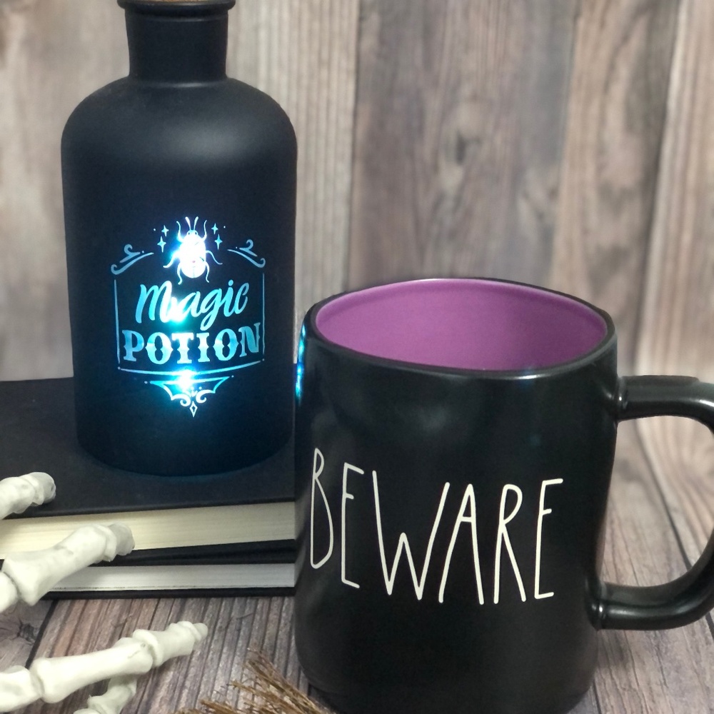 Rae Dunn BEWARE Mug and Magic LED Potion Bottle